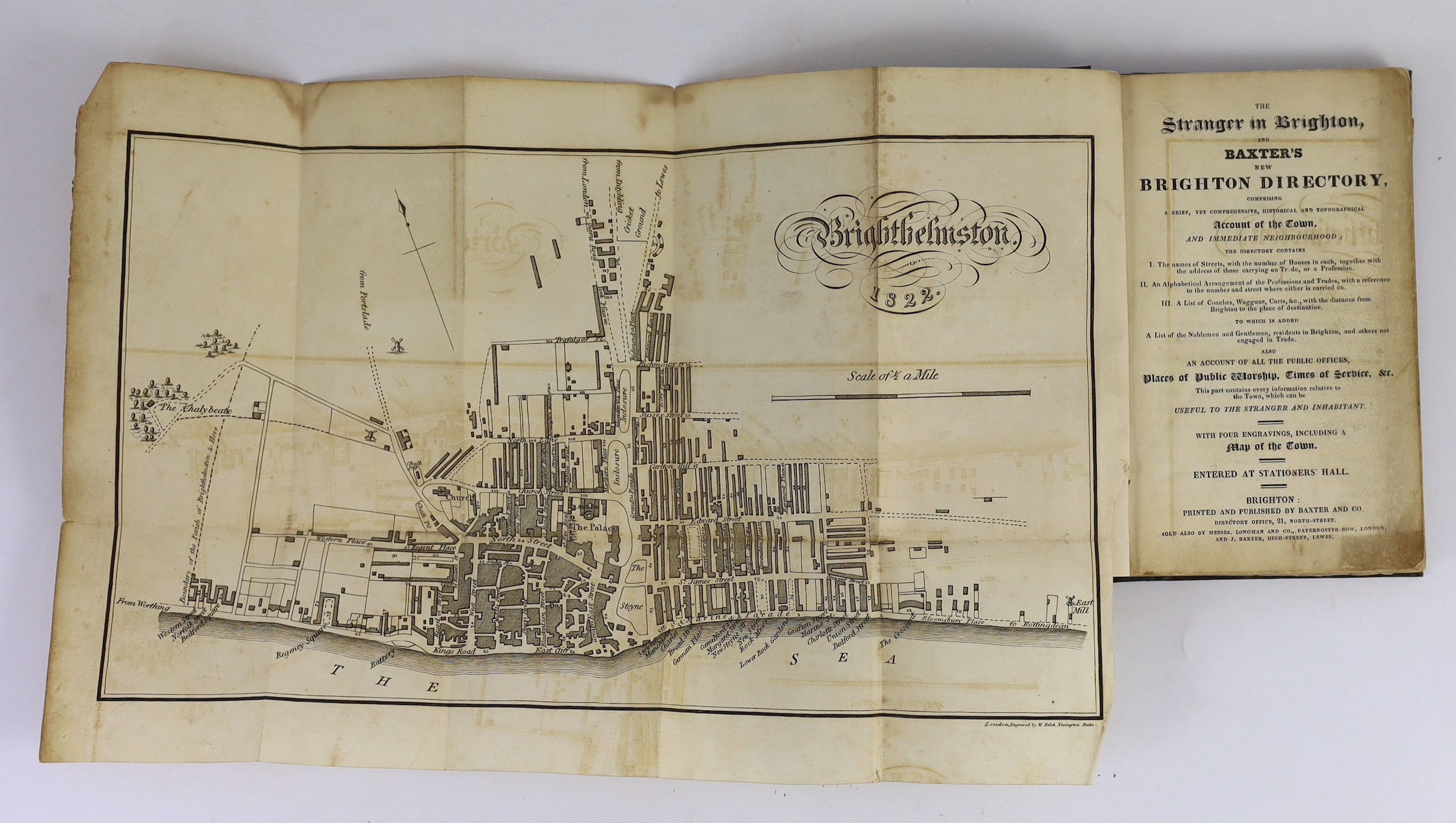 BRIGHTON: Relhan, Anthony - A Short History of Brighthelmston, with remarks on its air, and an analysis of its waters ... re-edited 1829 (by James Charles Michell). folded panoramic frontis: contemp. cloth. Brighton: pri